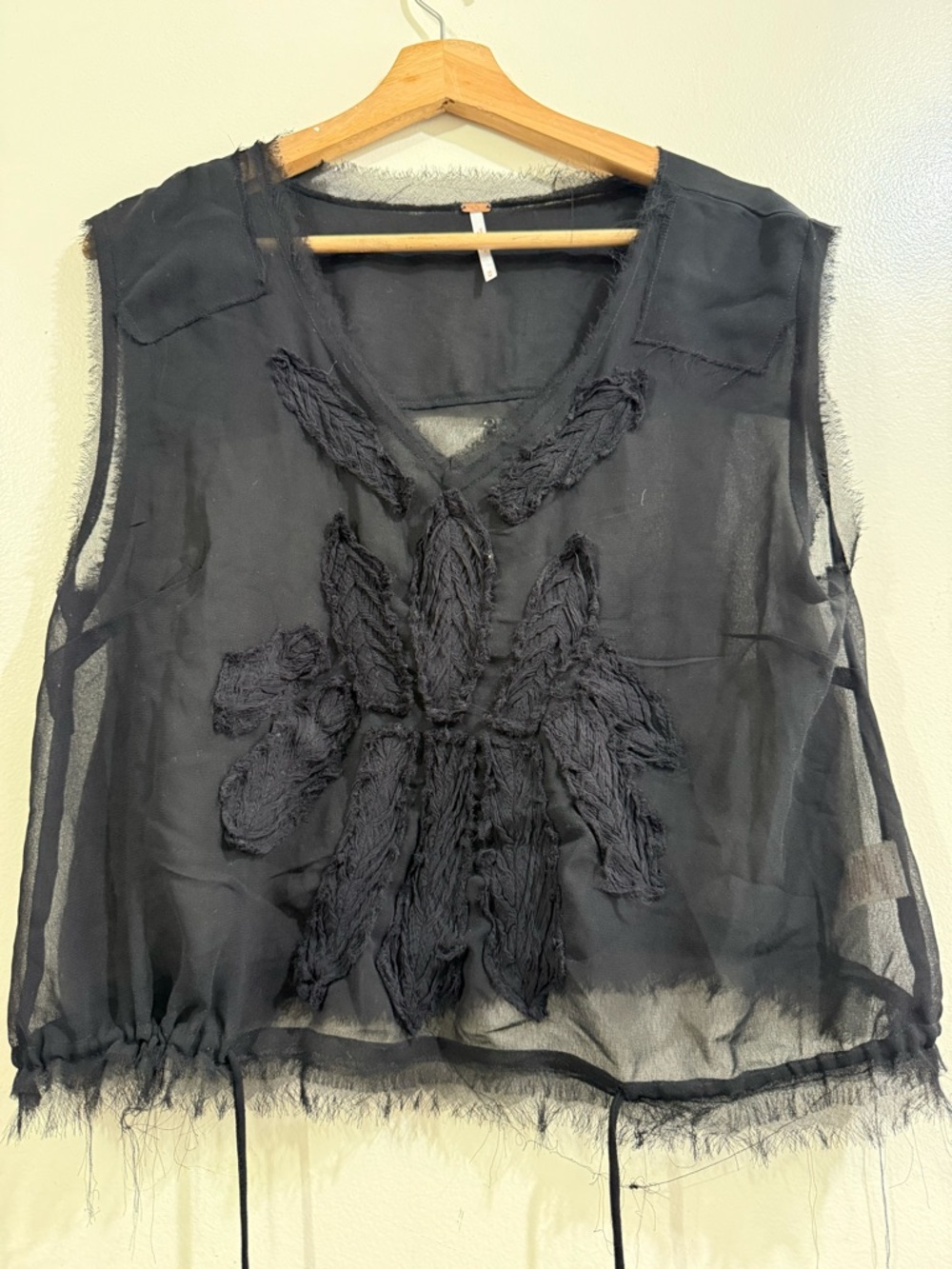 Free People Black Sheer Embroidered V-Neck Camisole